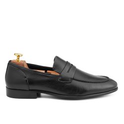 Velour black calf leather penny loafers